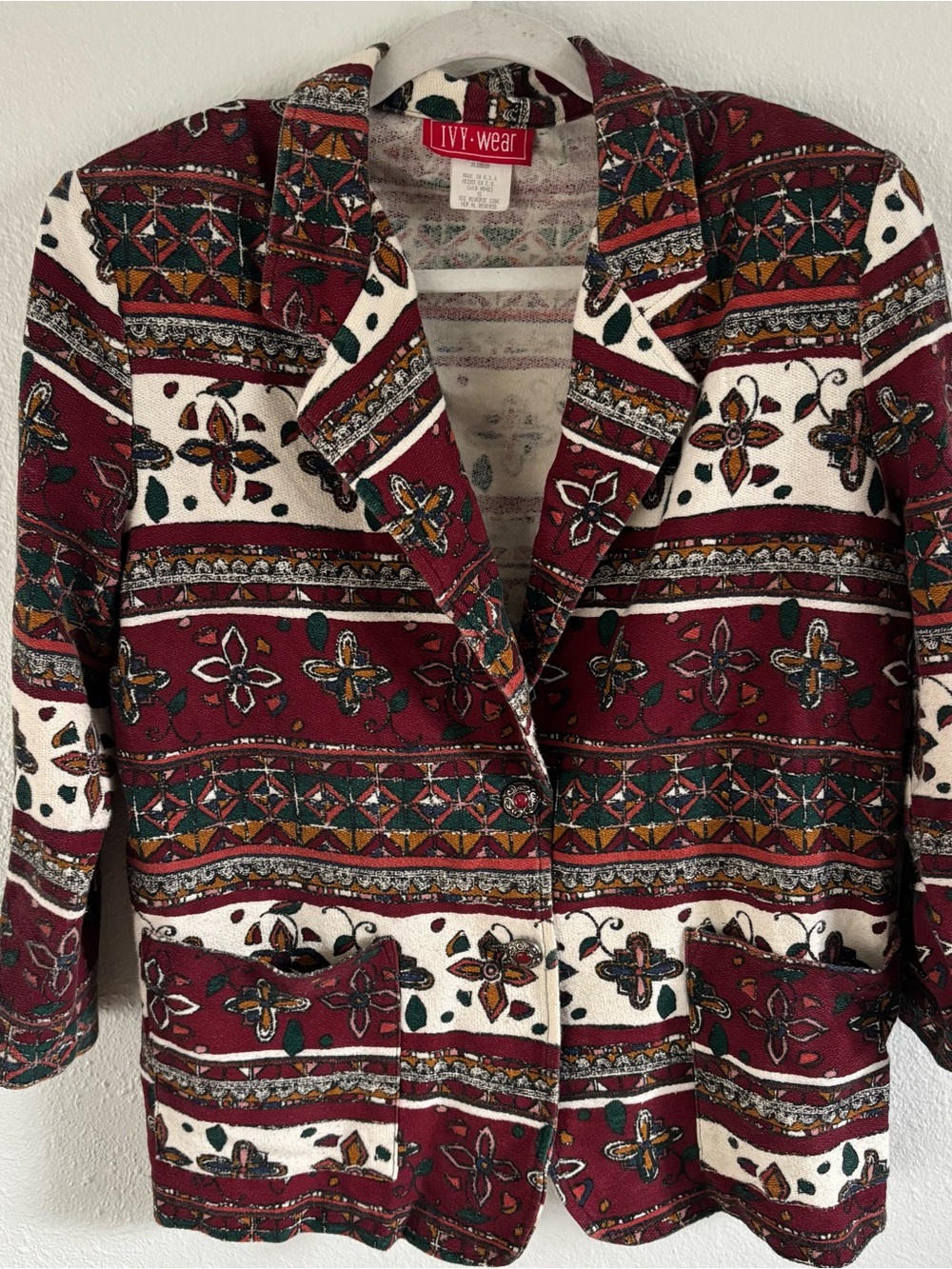 Vintage Ivy Wear patterned blazer S button down USA grandma core academia